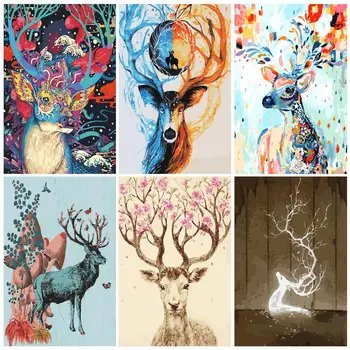 

Modern DIY Oil Painting By Numbers Deer Coloring By Numbers Hand Painted Canvas Wall Picture Art Animal Home Decoration Gift