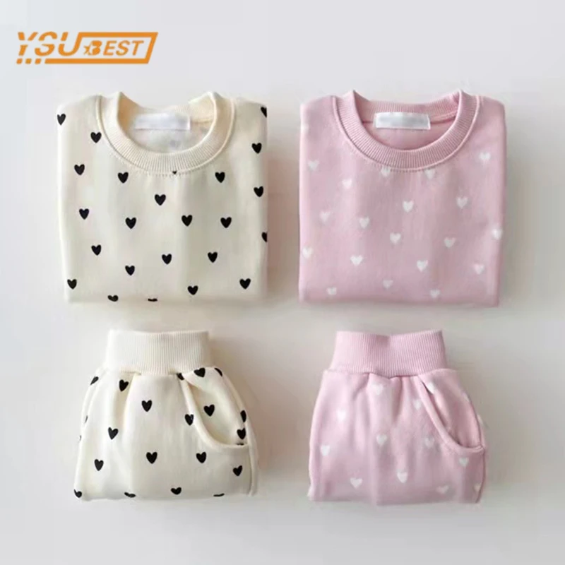 pajamas for baby girl Winter Kids Girls Long Sleeve Thicken Loving Heart T-Shirt  + Pants Clothing Sets Infant Kids Baby Girl Suit Children's Clothes pajamas for newborn girl 