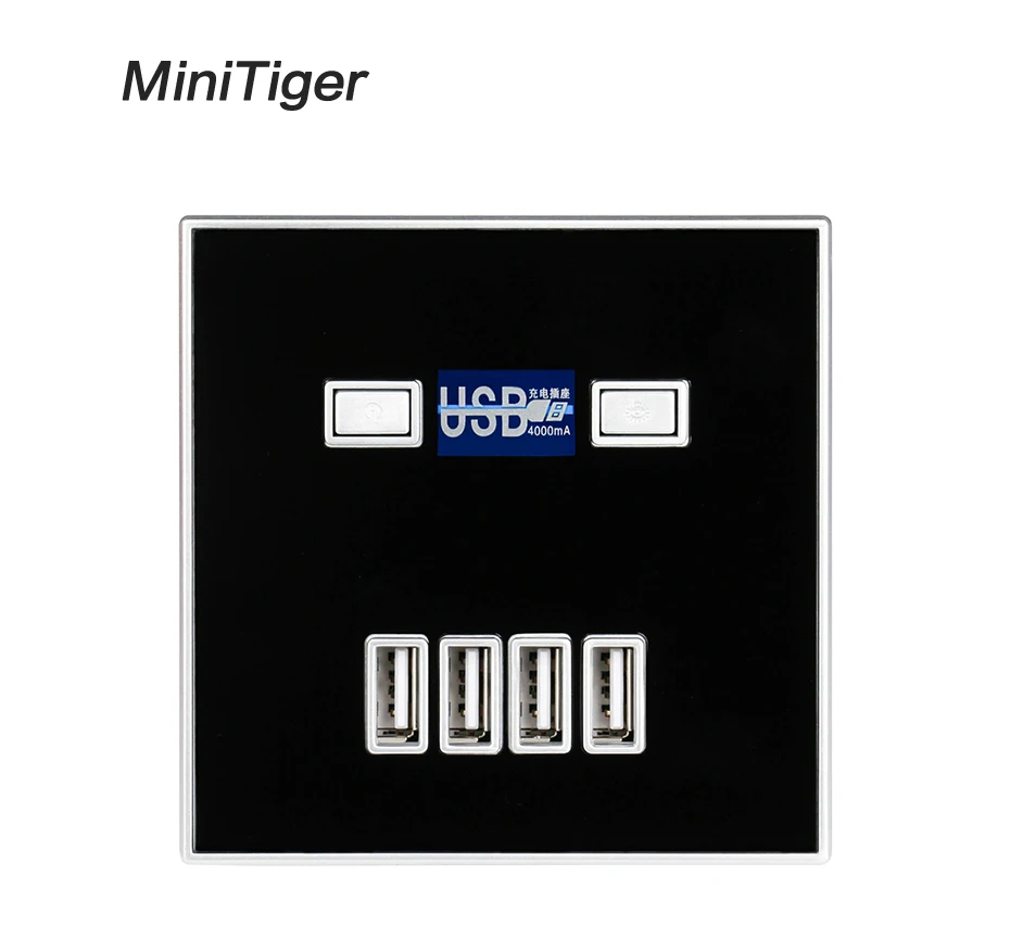 Minitiger Best 4-PORT USB Port 4A Wall Charger Adapter EU Plug Socket Power Outlet Panel Electric Wall Charger Adapter Charging