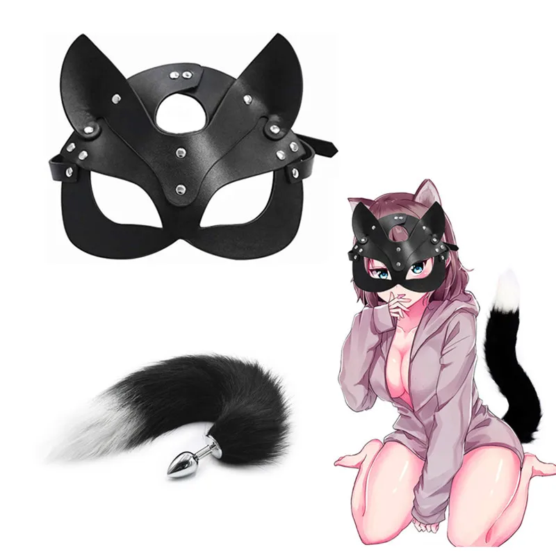 sex toys for woman cosplay Fox mask Tail Anal Plug Metal Anus Butt Plug mask half