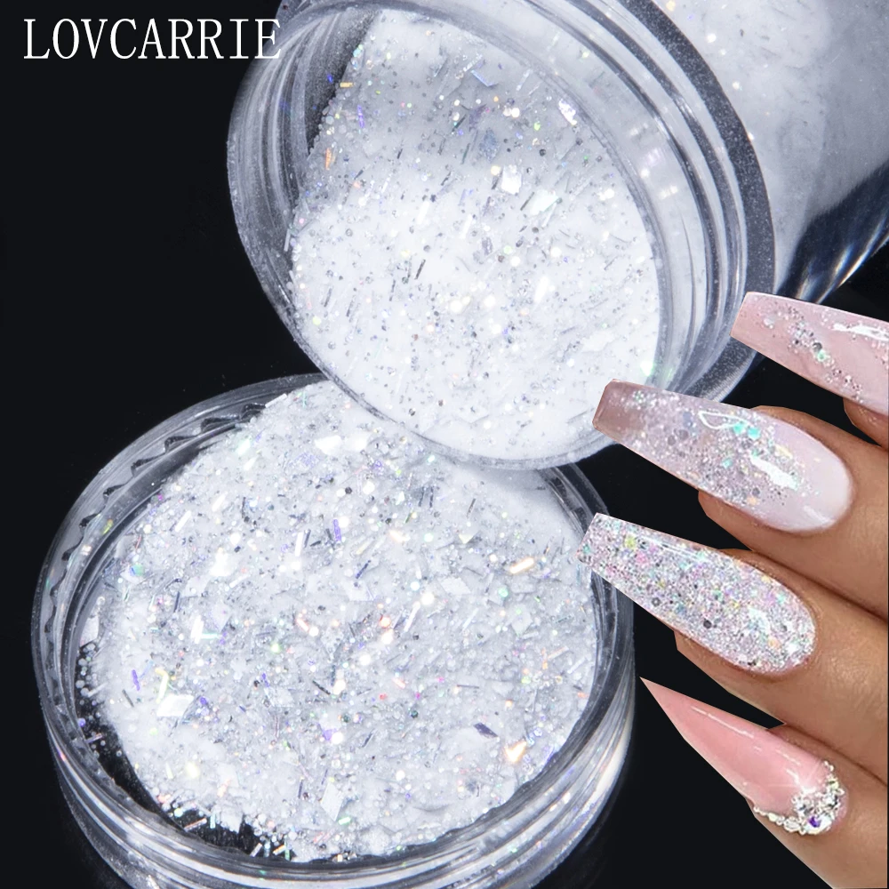 LOVCARRIE Glitter Acrylic Powder Pigment 10ML Holographic Dipping Powder 3  in 1 Gold Silver Sequins Builder Acrylic Nails Art