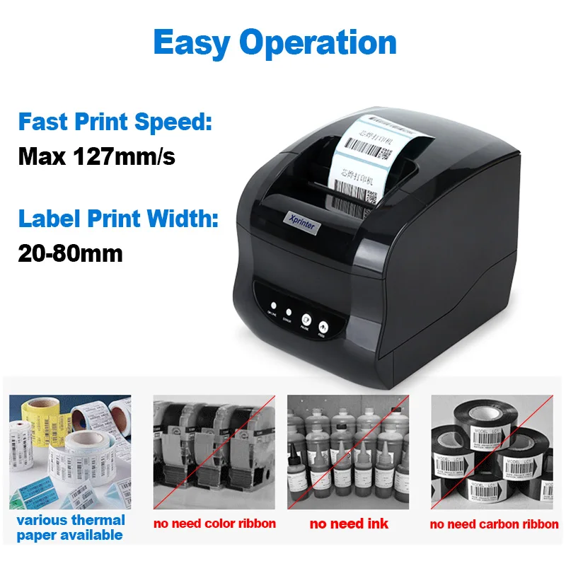 Xprinter 365B Thermal Label Barcode Pos Printer Bluetooth 80MM Receipt Sticker Printing Machine 127MM/S for Android IOS Windows mini printer for stickers