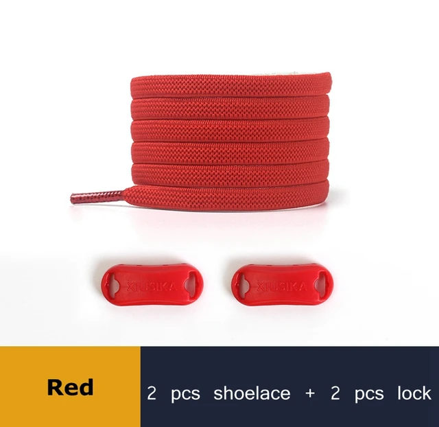 1 Pair Buckle Lock No Tie Shoelaces Elastic Reticulated Woven Flat Shoe Laces Quick Wear In 1 Second Sneakers Lazy Shoelace Red