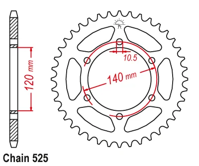 525 40T Rear Sprocket For Kawasaki Road ZX-6R (ZX600 F1-F3