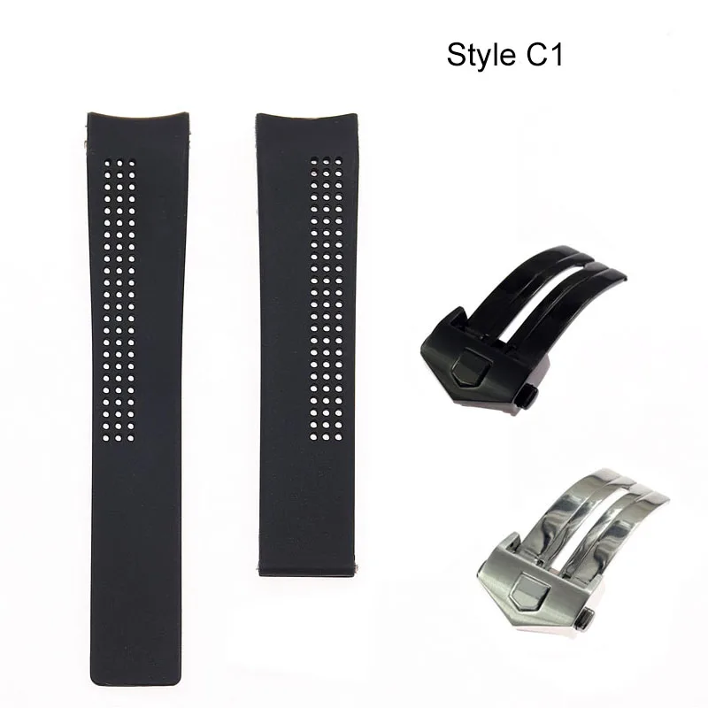 20/22/24mm black silicone watch band for TAG Heuer watch carrera calibre 16 series sports waterproof strap bracelet wristband