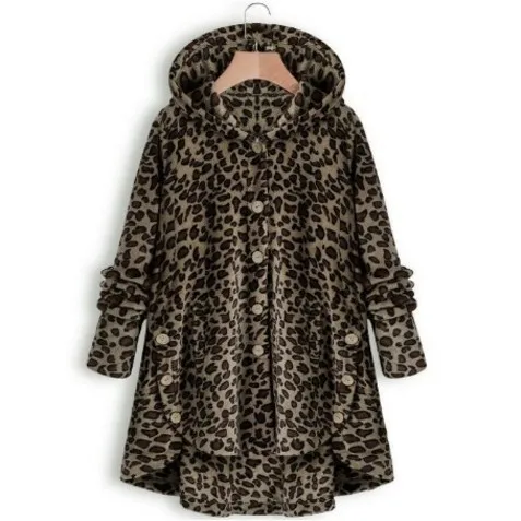 Deep leopard Осенняя Женская флисовая куртка больших размеров, модная верхняя одежда с леопардовым принтом, куртка, пальто, Повседневная ветровка на пуговицах - Цвет: Deep leopard