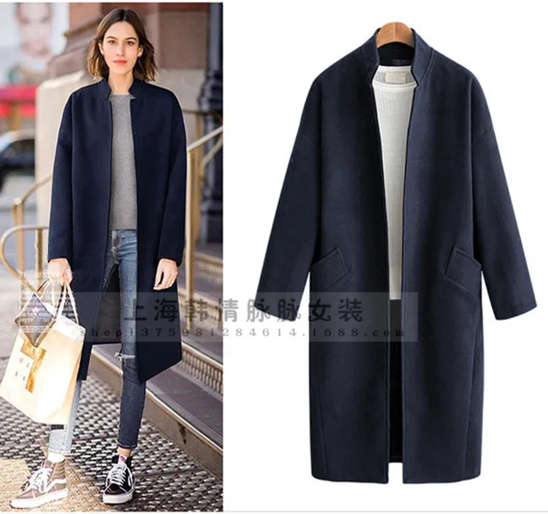 Fashion Casual Long Wool Blend Ladies Coat Solid Slim Women's Jacket Open Stitch Korean Womens Fashion Coat