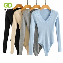 GOPLUS Bodysuit Tops for Women 2021 Sexy V-neck Long Sleeve Black Bodysuits Body Vetemznt Femme Ropa De Mujer Kombinezon Damski