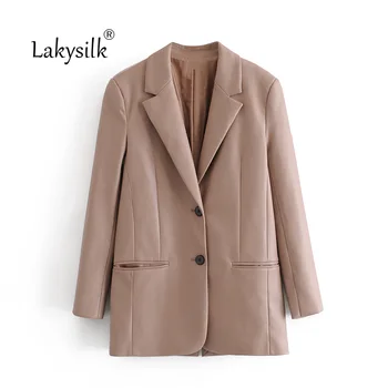 

Autumn New Brand Pu Leather Blazers Women Notched Single Breasted Suit Female Loose Solid Coat Jacket
