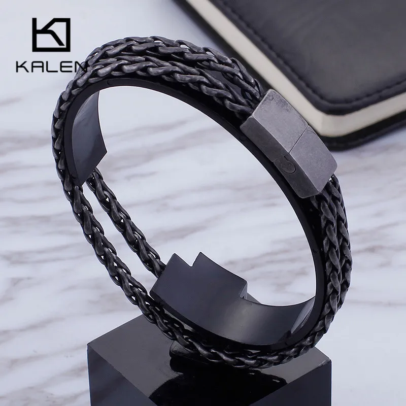 Панк 21,5 см длинные звенья цепи браслеты для мужчин Нержавеющая сталь двойной слой матовые звенья цепи наручные браслеты мужские ювелирные изделия