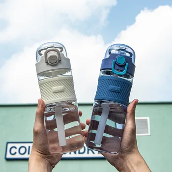

Straw Plastic Water Bottle Large-Capacity Lock Buckle Bounce Cover Outdoor Sports Straight Drink Sports Bottle water bottles