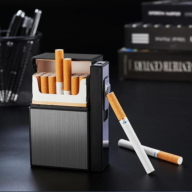 NEW Metal Cigarette Case Torch Lighter USB lighter Windproof Jet 20 Rechargeable Gas Lighters Cigarette Holder Box Men Gadgets 4