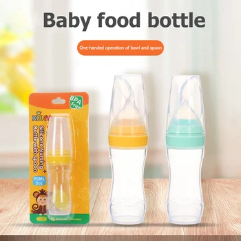 

90ml fashion Silicone Newborn Baby Rice Cereal Bottle Food Feeding Dispensing Spoon New Baby Rice Cereal Bottle Feeding Spoon