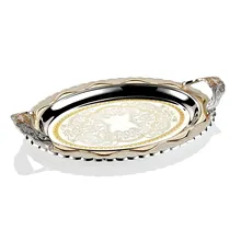 Роскошный Овальный серебряный поднос белый кабошоны Auriferous средней Size-M433-2AB