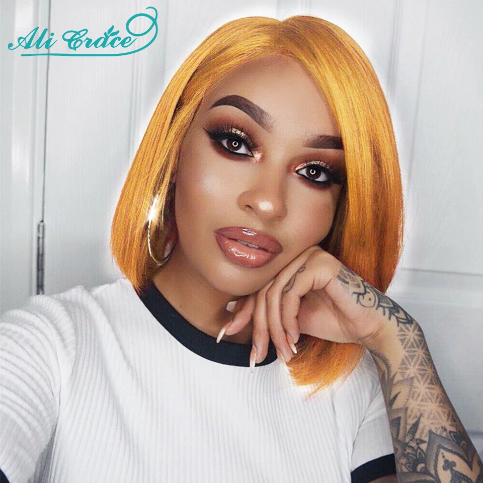 Light Orange Hair Straight Bob Lace Front Wig 13x6 Human Hair Bob Wigs Brazilian Wig Can Be Dyed