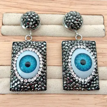 

Black Macarsite rectangle Evil Eye Hamsa acrylic Stud Earrings