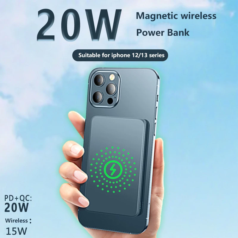10000mAh 15W Fast Wireless Charging PowerBank Magnetic Power Bank For iPhone 12 13 Portable Chargers External Auxiliary Battery | Мобильные
