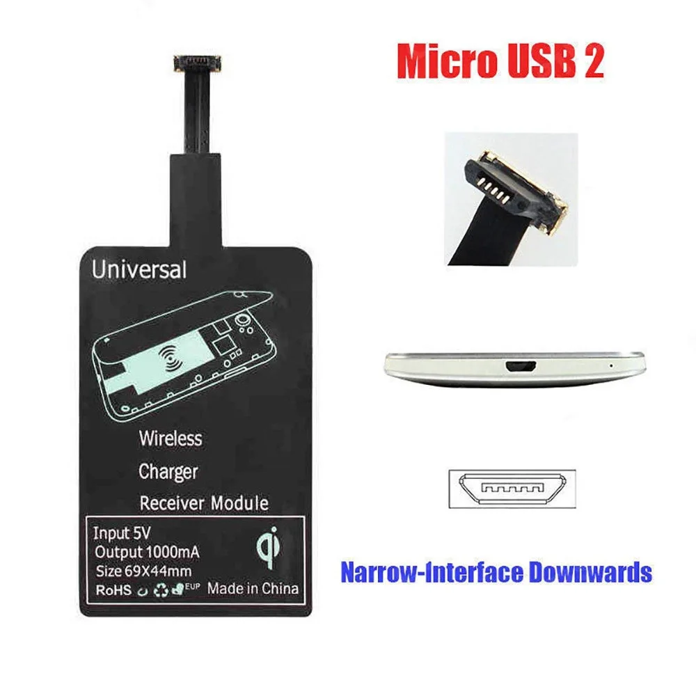 For iPhone 6 7 Micro Usb Qi Wireless Charging Receiver Adapter For Xiaomi Redmi Note 6 Huawei Honor Microusb Charger For TYPE-C