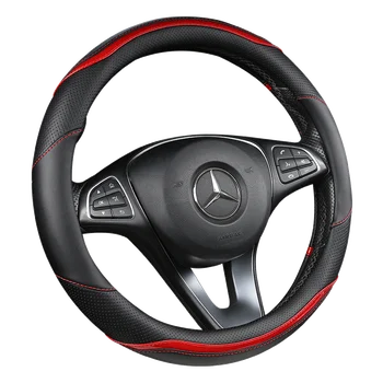 

Carbon fiber car leather steering wheel cover Hand-stitched Car for Lada Priora New 2014-2017