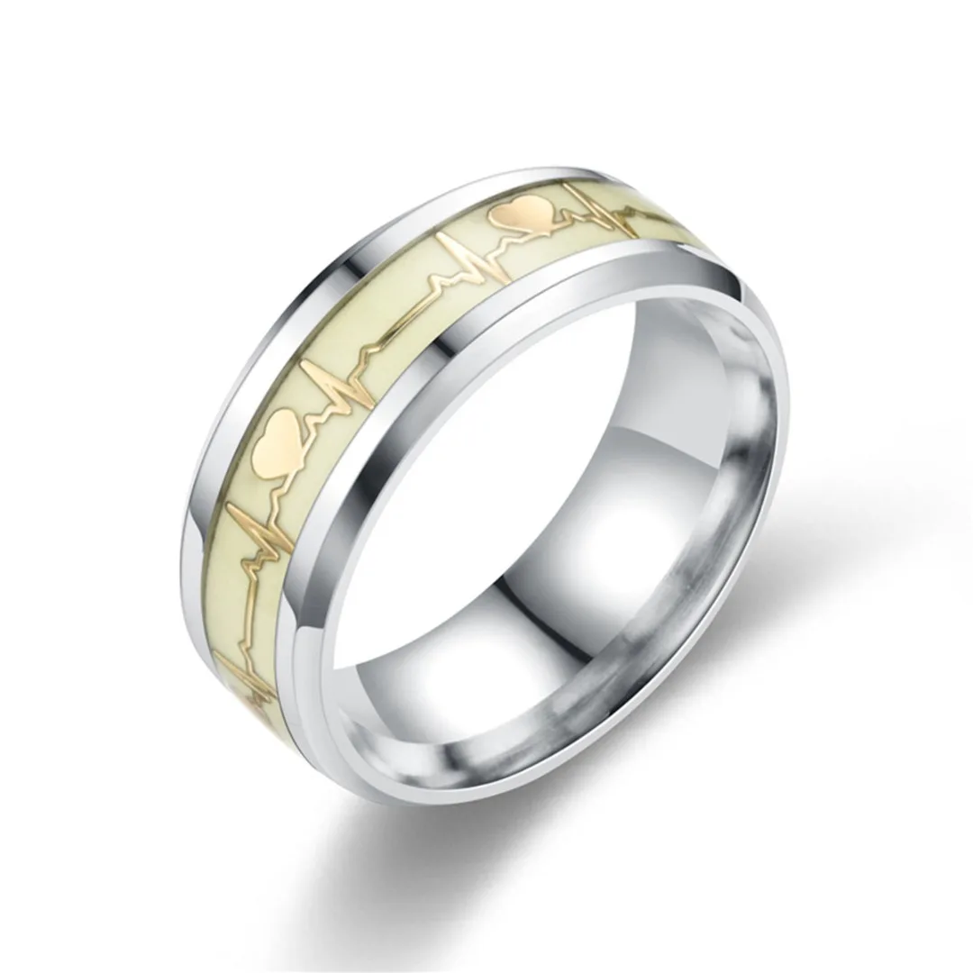 Luminous ECG Ring Vintage Glow In The Dark Stainless Steel Promise Rings For Women Heartbeat Finger Ring Couple Male Jewelry