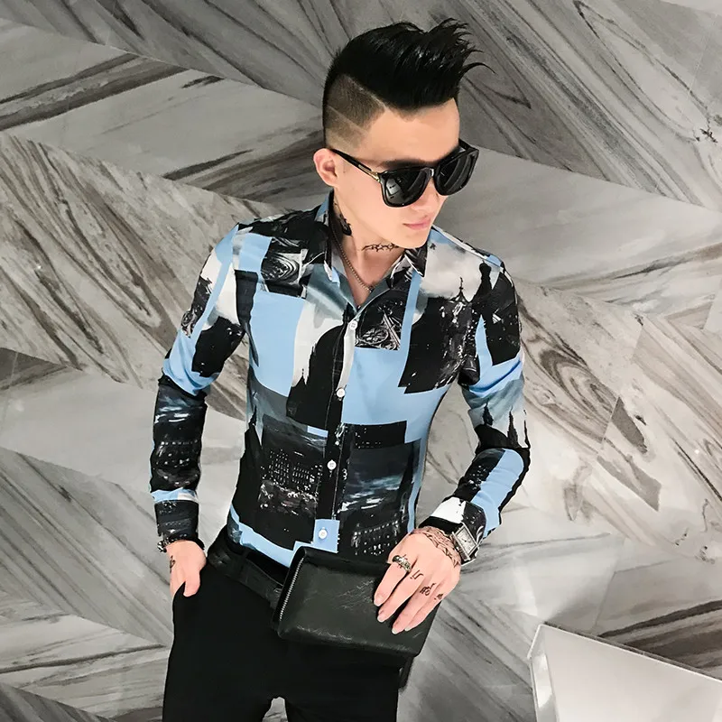 

Social Men Dress Shirt Men's Fashion Shirt Mens Printed shirt Men New Style Long Sleeve Cotton Shirt Casual Brand clothing