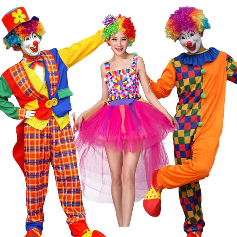

Halloween Sexy Fantasy Clown Dress Funny Circus Fairy Princess Cosplay Costumes Women Men Carnival Party Rainbow Clothes Adult