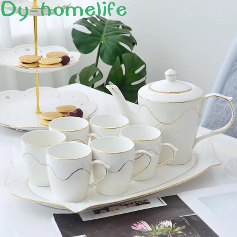 #Special Offers Nordic Phnom Penh Relief with Tray Ceramic Coffee Tea Set Hotel Home Creative Coffee Pot Cup Set Flower Tea Pot Cooler