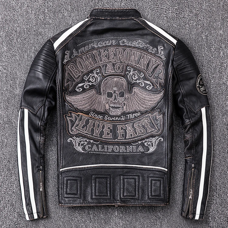 Gratis Shipping.2020 Brand New Mens Motor Biker Leren Jas. mode Schedels Koeienhuid Jas. plus Size Vintage Slanke Jas. zwart Gratis Shipping.2020 Brand New Mens Motor Biker Leren Jas. mode Schedels Koeienhuid Jas. plus Size Vintage Slanke Jas. zwart