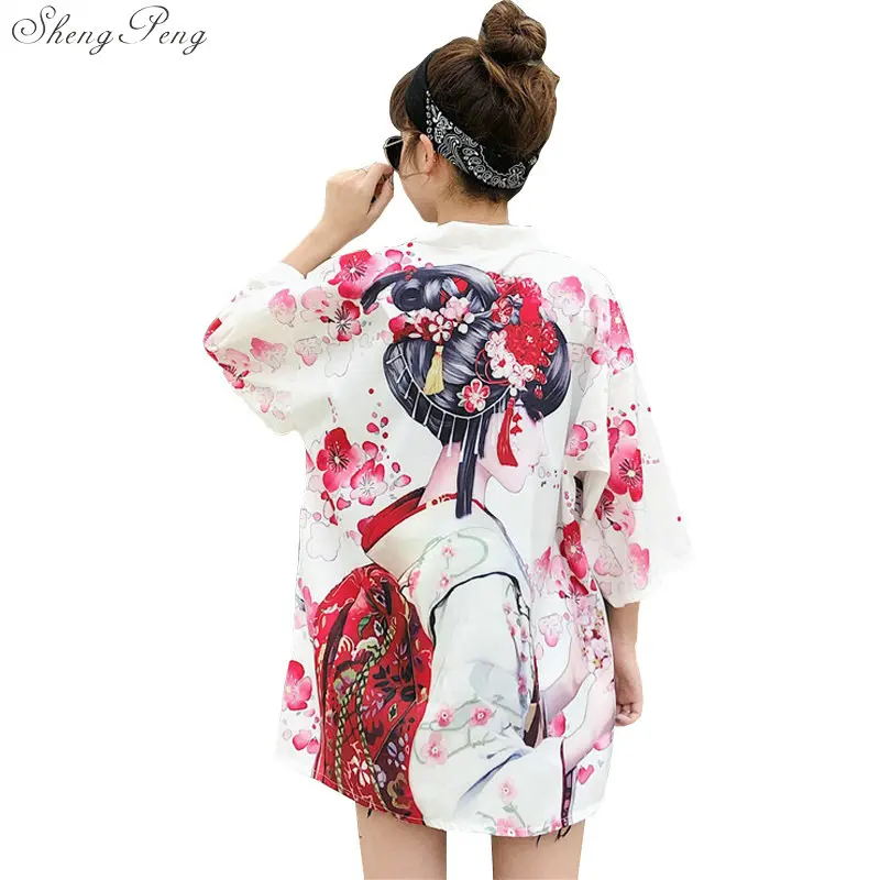 Kimonos woman yukata female Japanese outfits streetwear geisha women's kimono cosplay harajuku clothing haori obi V1634