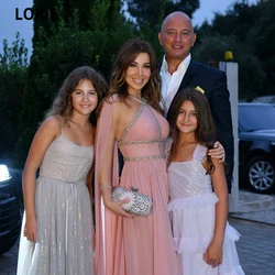 Lorie A Line Blush Pink Chiffon Long Evening Dresses Halter Pleated With Crystals Formal Prom Gowns Robe De Soirée De Mariage