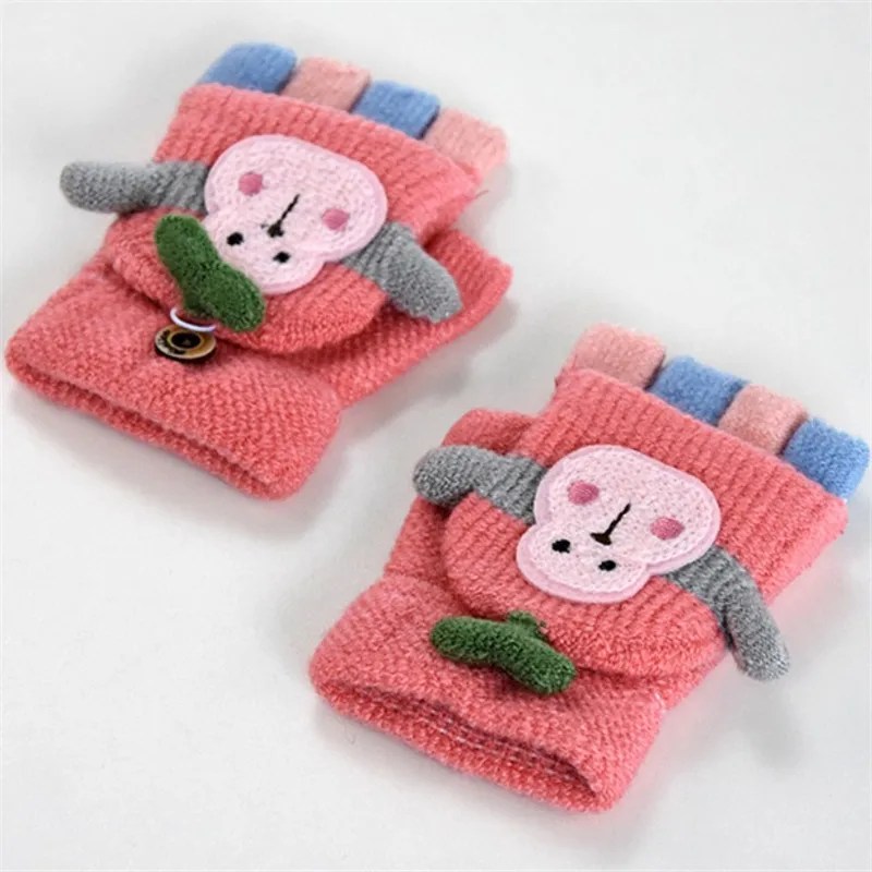 Милые детские перчатки, зимние теплые детские перчатки для детей от 1 до 5 лет, детские перчатки, детские перчатки на палец с откидными рукавицами - Цвет: rose