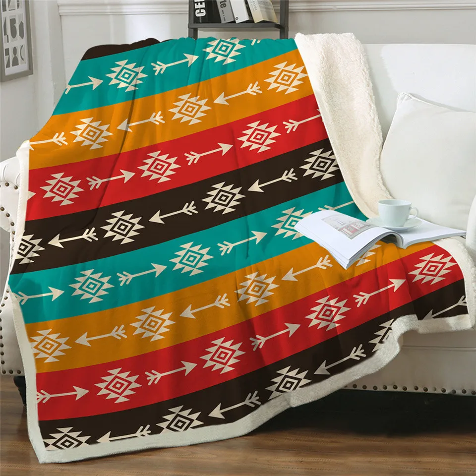 Print Throw Blanket Bedspread Microfiber Sherpa Fleece Sofa 
