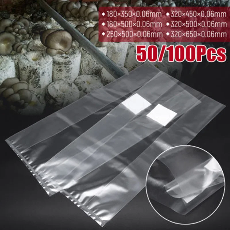 50/100Pcs PVC Mushroom Spawn Grow Bag Media Grow Substrate High Temp Pre Sealable Garden Supplies for Fungus Planting Bags Tool