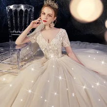 Бальное свадебное платье Сверкающее блестящее свадебное платье в стиле бохо аппликация с цветами тюль