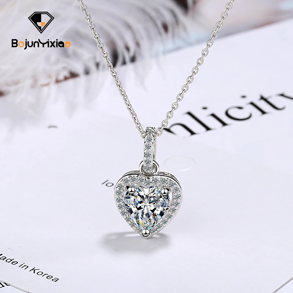 

Classic fashion HEART 925 Silver Necklace Simple full of zircon love clavicle chain girl Korean student pendant women's jewelry