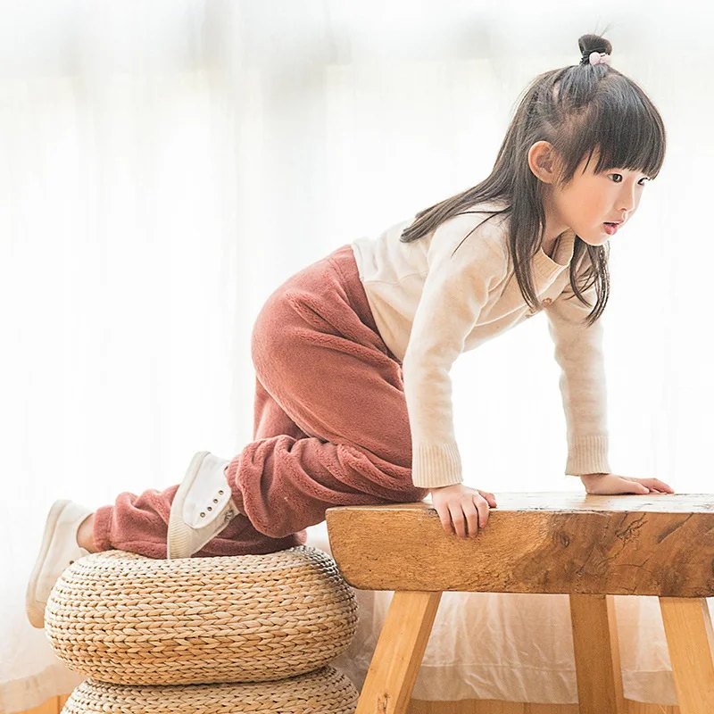 COOTELILI Teenager Girl Boy Winter Pants Fleece Thicken Warm Trousers Kids Boys Girls Home Pants Children Clothes Fashion (10)