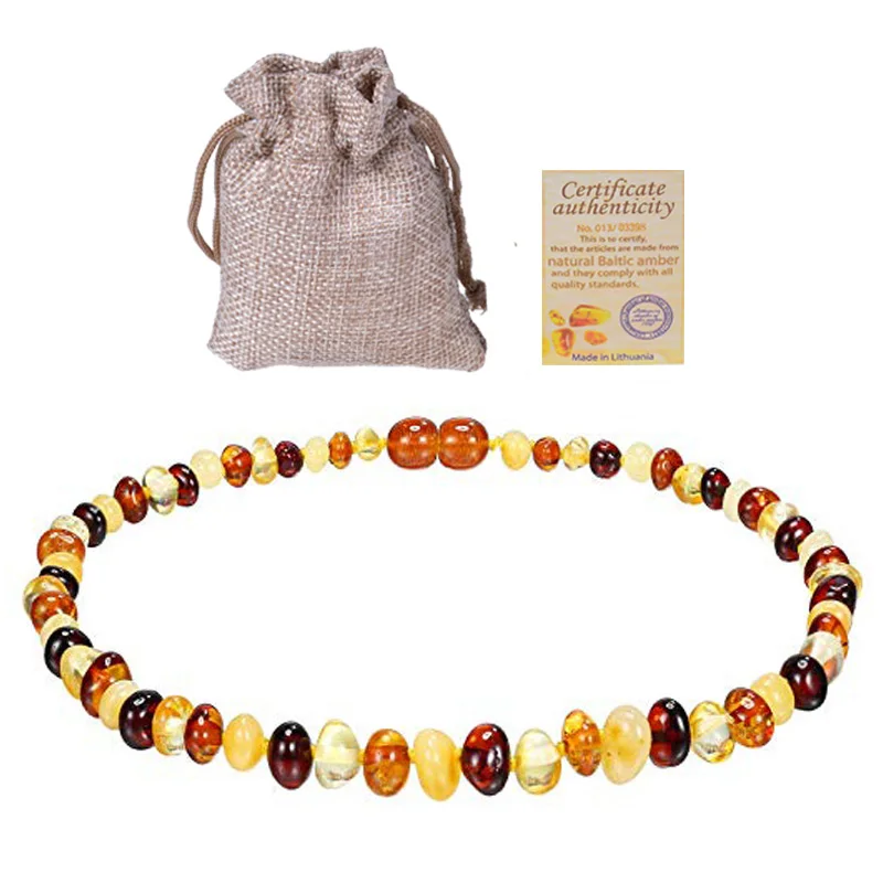 Натуральное ожерелье из янтаря, Прорезыватель для зубов для ребенка, ручной работы, ожерелье, браслет, натуральный камень Ambers, 5 цветов, 14-33 см - Окраска металла: Multicolor