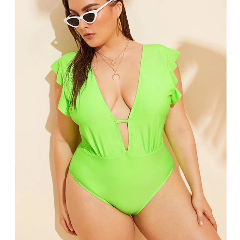neon green plus size bathing suit