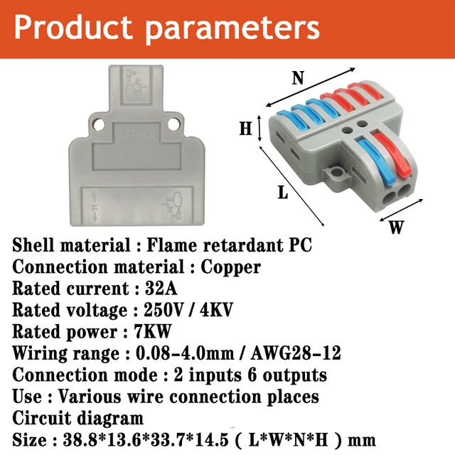 Mini Fast Wire Cable Connectors Universal Compact Conductor Spring Splicing Wiring Connector Push-in Terminal Block SPL/KV-2/3 LT-623