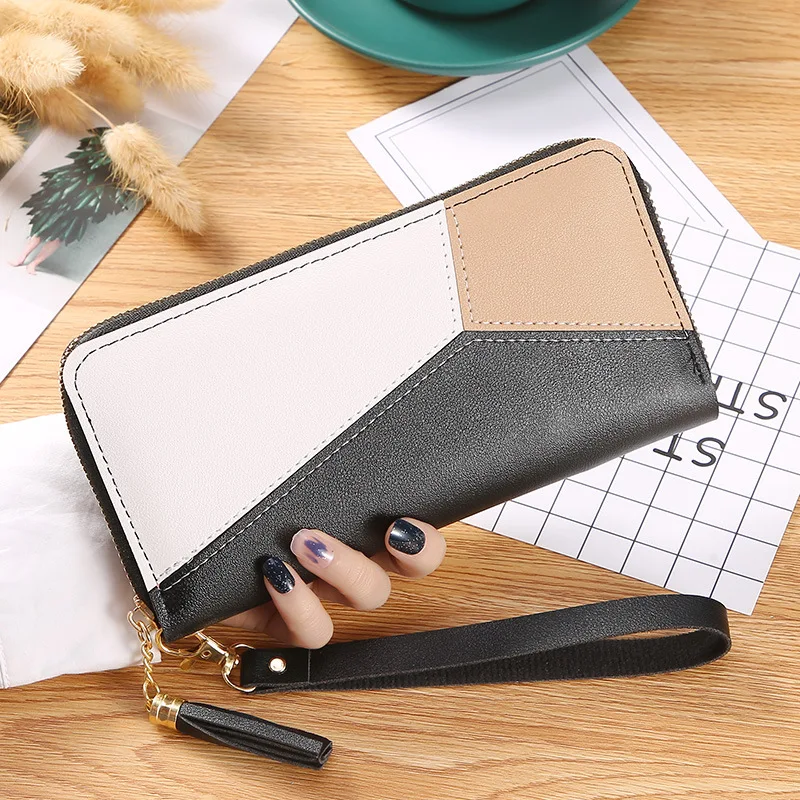 Contrasting Color Stitching Women Wallet Zipper Tassel Long Wallets Female Phone Pocket Purse Clutch Coin Credit Card Holder | Багаж и