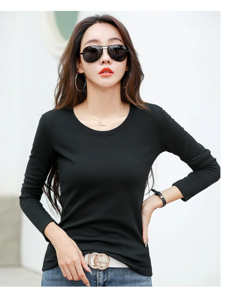 Autumn Winter Women T-Shirts Velvet Long Sleeve Keep Warm Lady Tee Tops White Black Tshirt yellow t shirt