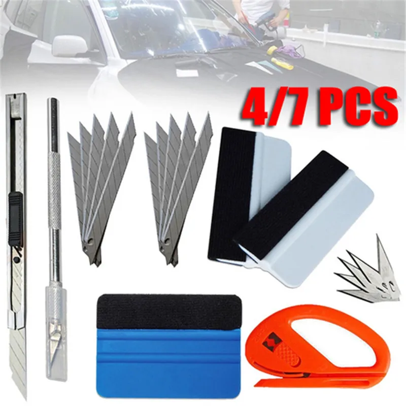 1/4/7 Pcs Auto Vinyl Tint Film Wikkelen Vilt Zuigmond Cutter Installeren Tool Kit Kit Auto Sticker Viltje schraper Snitty