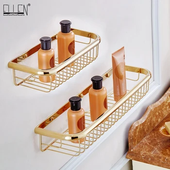 

Bathroom Shelf Gold Shampoo Holder Bath Storage Bath Wall Shelves Rectangle Copper Shelf Bathroom Hardware EL21