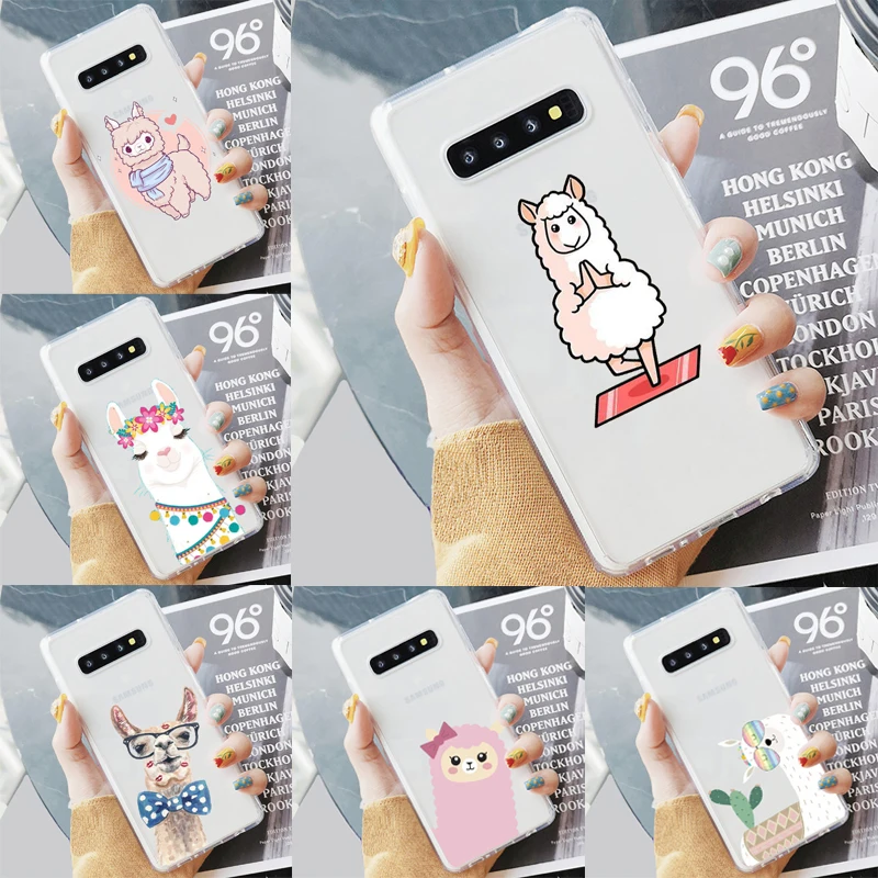 Kawaii Cute Llama Alpaca Animals Cartoon Soft Printed transparent Phone Case For SamsungS7 Edeg S8 S9 Plus S10 + S10E Lite A50 | Мобильные