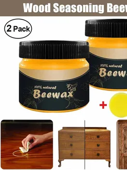 

2PCS Organic 100% Natural Pure Wax Wood Seasoning Beewax Complete Solution Furniture Care Beeswax Home Cleaning with 2 sponge