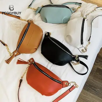 

Fashion Women Fanny Waist Bag Tassel PU Leather Pouch Chest Crossbody Pack Mini Disco Waist bag Leather Small Shoulder Bags