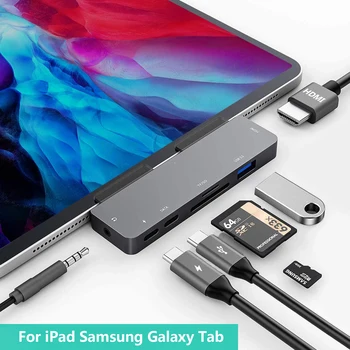 USB C Hub for iPad Pro,SAMSUNG Galaxy Tab Docking Station with 4K HDMI-compatible USB3.0 3.5mm Audio Jack SD/Micro Card Reader 1