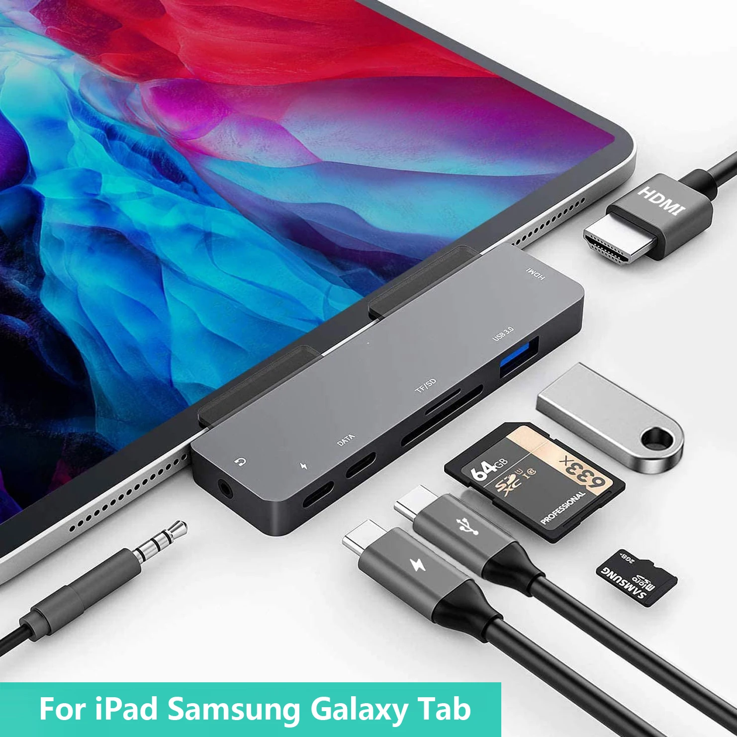 USB C Hub for iPad Pro SAMSUNG Galaxy Tab Docking Station with 4K HDMI-compatible USB3.0 3.5mm Audio Jack SD/Micro Card Reader | Компьютеры