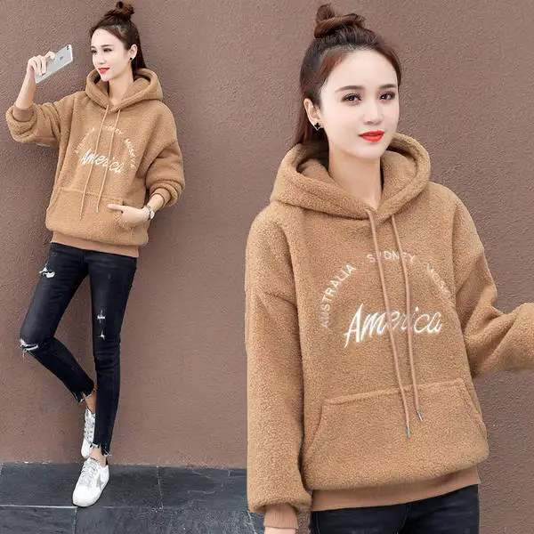 

New Fall Winter Warm Hooded Women's Sweater Letter Embroidered Print Hoodie Harajuku Casual Loose Long Sleeve Women's Top 2021