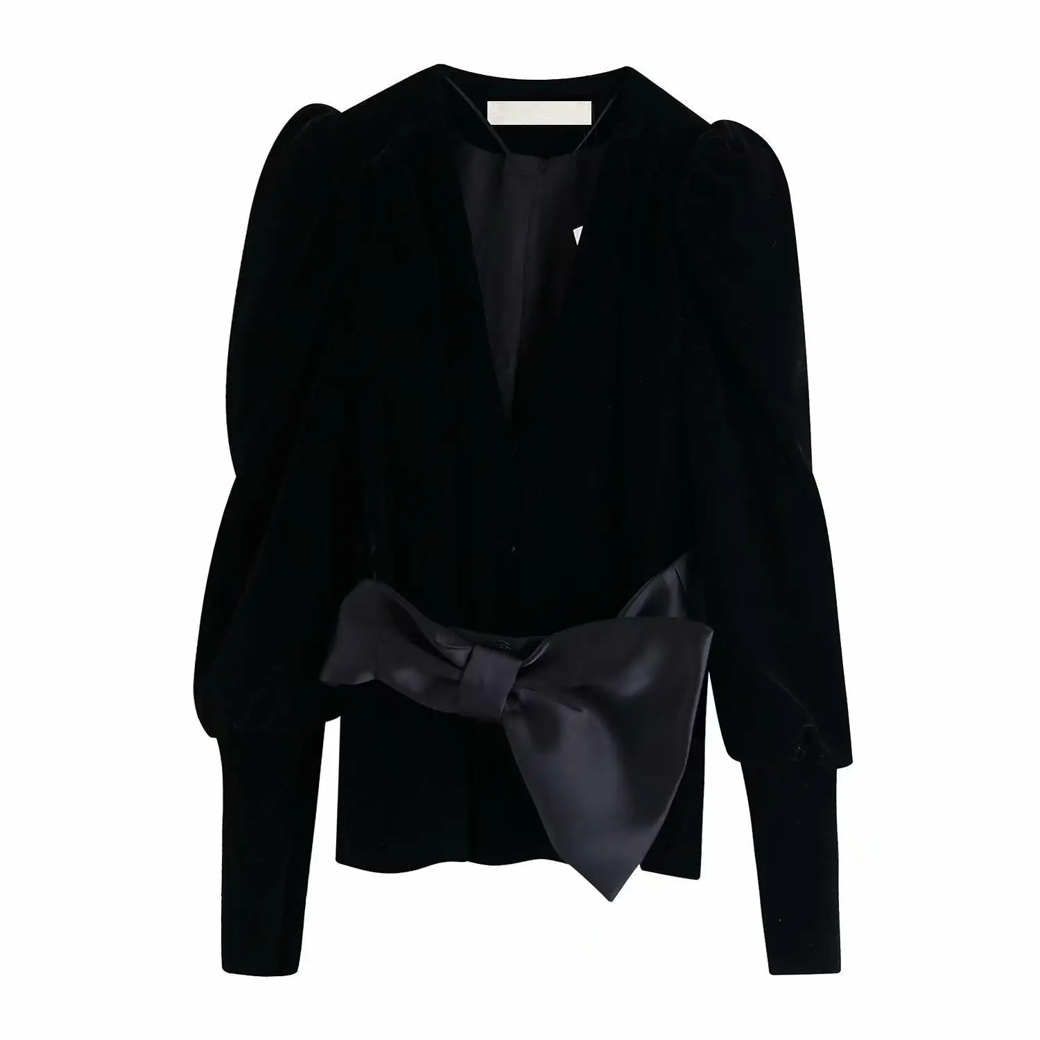 Vintage Puff Sleeve Velvet Bow Blazer Suit Women Blazer And Mini Skirt Two Piece Set V-Neck Blazers And Jackets Set